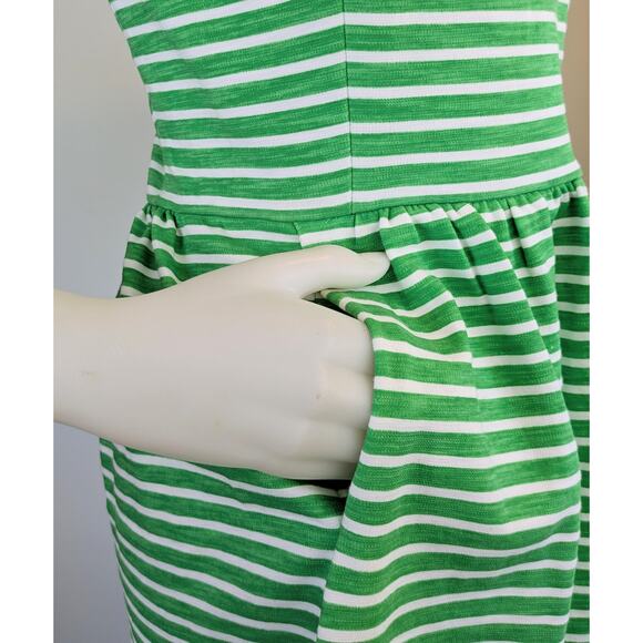 J.Crew Sleeveless Fit & Flare Minidress Size Small Green White Stripe Pockets - Picture 5 of 12